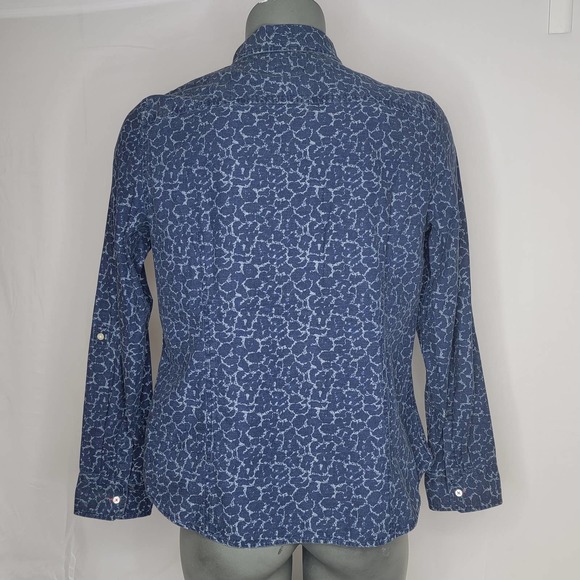 EUC Talbots Acid Wash Navy Women's Size 14 Long Sleeve Button Down Shirt Top WOW - Picture 2 of 7